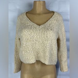 Anthropologie Knitted & Knotted Super Soft V-Neck Sweeter Cream Color Size S